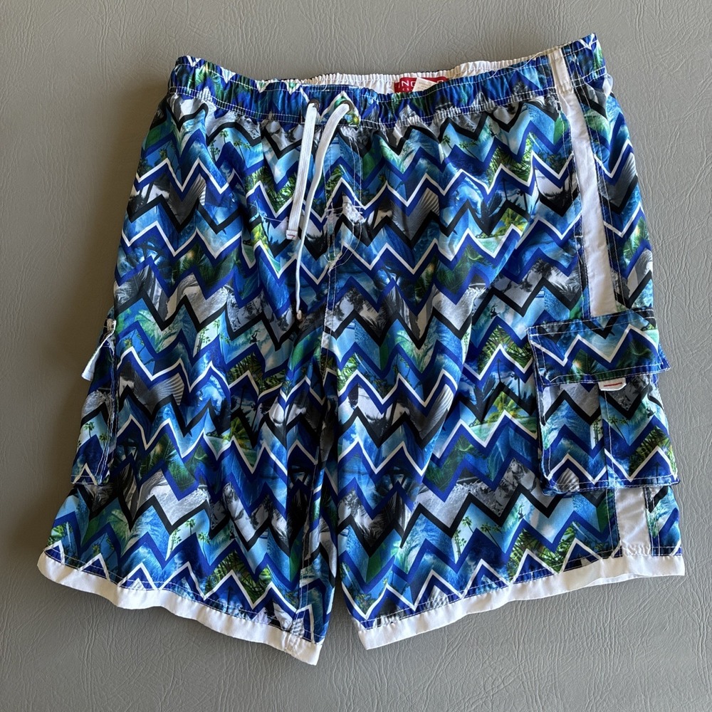 Ingear Swim Mens Blue Board Shorts Swim Trunks Mesh Lined XXL MS1 Geo Surf